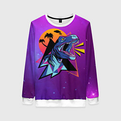 Свитшот женский Retrowave Neon Dinosaur, цвет: 3D-белый