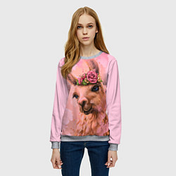 Свитшот женский Лама с цветами, цвет: 3D-меланж — фото 2