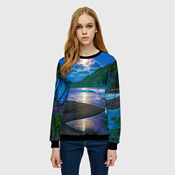 Свитшот женский Гавайский пейзаж, цвет: 3D-черный — фото 2