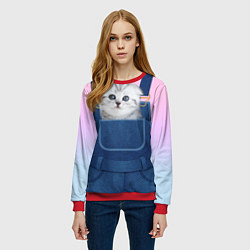 Свитшот женский ВИСЛОУХИЙ КОТЕНОК В КАРМАШКЕ, цвет: 3D-красный — фото 2