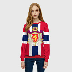Свитшот женский Норвегия Флаг и герб Норвегии, цвет: 3D-красный — фото 2