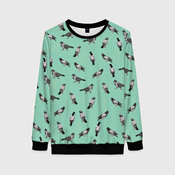 Свитшот женский Голуби на зеленом, цвет: 3D-черный
