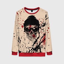 Свитшот женский Череп Хипстер Брызги Краски, цвет: 3D-красный