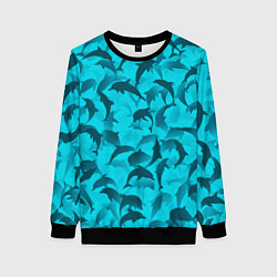 Женский свитшот Синий камуфляж с дельфинами