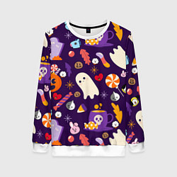 Свитшот женский HALLOWEEN BTS BT21 PATTERN БТ21 БТС ХЕЛЛОУИН, цвет: 3D-белый