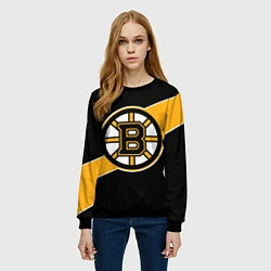 Свитшот женский Бостон Брюинз, Boston Bruins, цвет: 3D-черный — фото 2