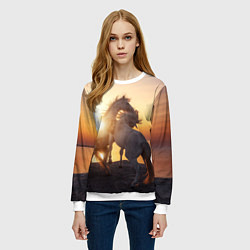 Свитшот женский Лошади на закате, цвет: 3D-белый — фото 2