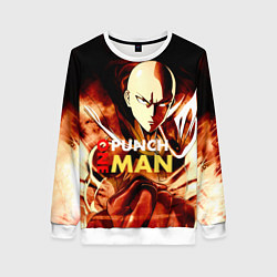 Свитшот женский Огненный Сайтама One Punch-Man, цвет: 3D-белый
