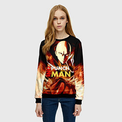 Свитшот женский Огненный Сайтама One Punch-Man, цвет: 3D-черный — фото 2