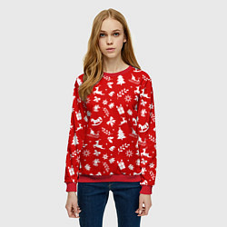 Свитшот женский НОВОГОДНИЙ УЗОР КРАСНО БЕЛЫЙ, цвет: 3D-красный — фото 2