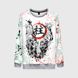 Свитшот женский КЛИНОК РАССЕКАЮЩИЙ ДЕМОНОВ, БРЫЗГИ КРАСОК, цвет: 3D-меланж