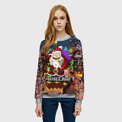 Свитшот женский НОВОГОДНЯЯ ЁЛКА В МАЙНКРАФТ SANTA CLAUS, цвет: 3D-меланж — фото 2