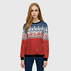 Свитшот женский ВЯЗАНЫЙ УЗОР С ОЛЕНЯМИ, цвет: 3D-черный — фото 2