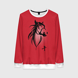 Свитшот женский Огненная лошадь с иероглифом, цвет: 3D-белый