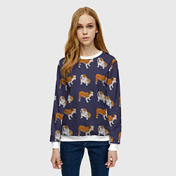 Свитшот женский Английские бульдоги паттерн, цвет: 3D-белый — фото 2