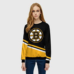 Свитшот женский Бостон Брюинз, Boston Bruins Диагональные полосы, цвет: 3D-черный — фото 2