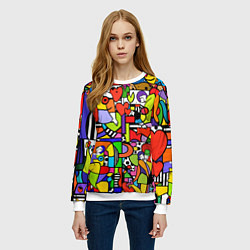 Свитшот женский Romero Britto - love collage, цвет: 3D-белый — фото 2