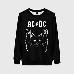 Свитшот женский AC DC, Рок кот, цвет: 3D-черный
