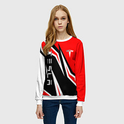 Свитшот женский ТЕСЛА - КРАСНЫЙ СПОРТИВНЫЙ, цвет: 3D-белый — фото 2