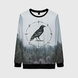 Свитшот женский ВОРОН НА РУНАХ РУНЫ, цвет: 3D-черный