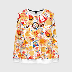 Свитшот женский Масленица Паттерн, цвет: 3D-белый