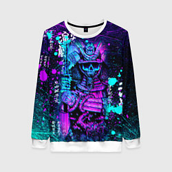 Женский свитшот Неоновый Японский Самурай Neon Samurai Skull