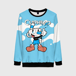 Свитшот женский Cuphead синяя чашечка, цвет: 3D-черный