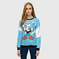 Свитшот женский Cuphead синяя чашечка, цвет: 3D-черный — фото 2
