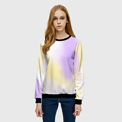 Свитшот женский Акварельный принт с желтым и фиолетовым цветами, цвет: 3D-черный — фото 2