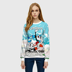 Свитшот женский Cuphead 2 чашечки, цвет: 3D-белый — фото 2
