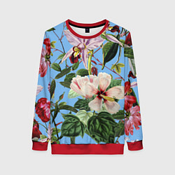 Свитшот женский Цветы Сине-Цветочный Букет, цвет: 3D-красный
