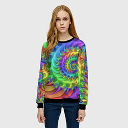 Свитшот женский Красочная фрактальная спираль Узор Colorful fracta, цвет: 3D-черный — фото 2
