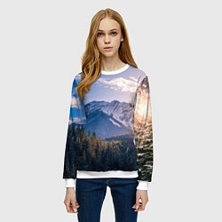 Свитшот женский Горы Лес Солнце, цвет: 3D-белый — фото 2