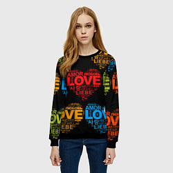 Свитшот женский Love, Amor, Любовь - Неон версия, цвет: 3D-черный — фото 2