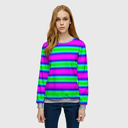 Свитшот женский Зеленый и фиолетовые яркие неоновые полосы striped, цвет: 3D-меланж — фото 2