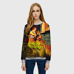 Свитшот женский Hello Neighbor Привет сосед Сосед поливает, цвет: 3D-меланж — фото 2