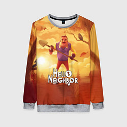 Свитшот женский Hello Neighbor Привет сосед Сосед с лопатой, цвет: 3D-меланж