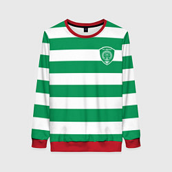 Свитшот женский ФК Ахмат на фоне бело зеленой формы, цвет: 3D-красный