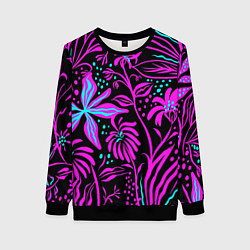 Свитшот женский Purple flowers pattern, цвет: 3D-черный