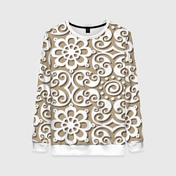 Свитшот женский Цветочный кружевной орнамент, цвет: 3D-белый