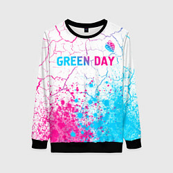 Свитшот женский Green Day neon gradient style: символ сверху, цвет: 3D-черный