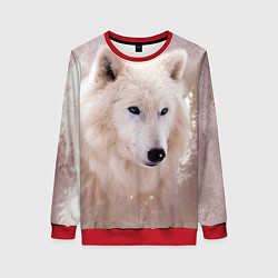 Свитшот женский Белый зимний волк, цвет: 3D-красный