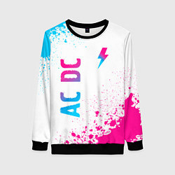 Женский свитшот AC DC neon gradient style: символ и надпись вертик