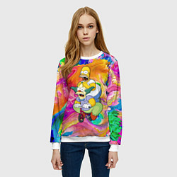 Свитшот женский Гомер Симпсон и клоун Красти едут на детском велос, цвет: 3D-белый — фото 2