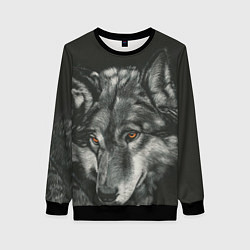 Свитшот женский Серый мудрый волк, цвет: 3D-черный
