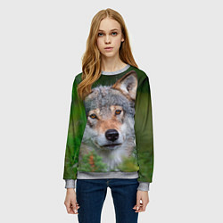 Свитшот женский Волк на фоне зелени, цвет: 3D-меланж — фото 2