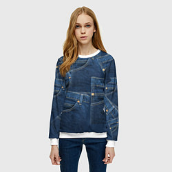 Свитшот женский Джинсовка jeans, цвет: 3D-белый — фото 2