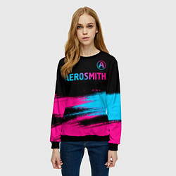 Свитшот женский Aerosmith - neon gradient: символ сверху, цвет: 3D-черный — фото 2