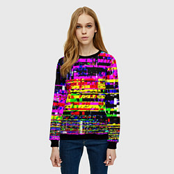 Свитшот женский Яркий пиксельный красочный глитч, цвет: 3D-черный — фото 2