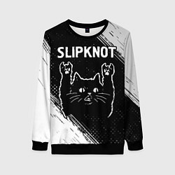 Свитшот женский Группа Slipknot и рок кот, цвет: 3D-черный